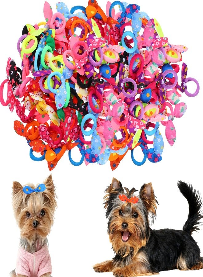 WJIAAA Dog Bows with Rubber Bands,Dog Hair Accessories Set, 100pcs Cute Puppy Dogs Small Bowknot Hair Bow Dogs Fur Bows - Image 1